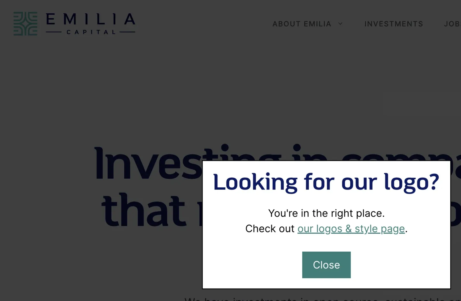Custom right-click popover context menu on the Emilia Capital logo