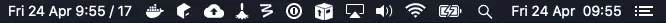 Mac menu bar showing the date, time, and week number after Itsycal setup