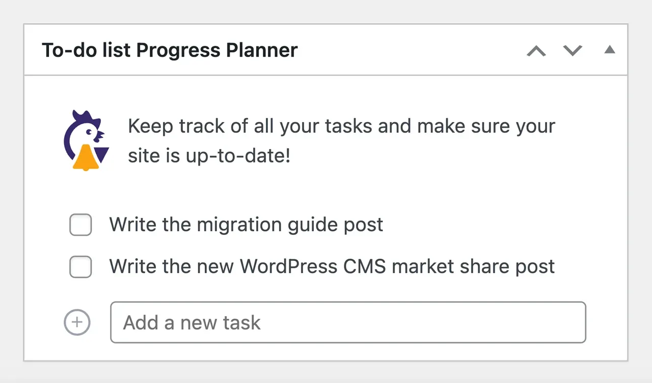 Progress Planner's to-do list widget on the WordPress dashboard
